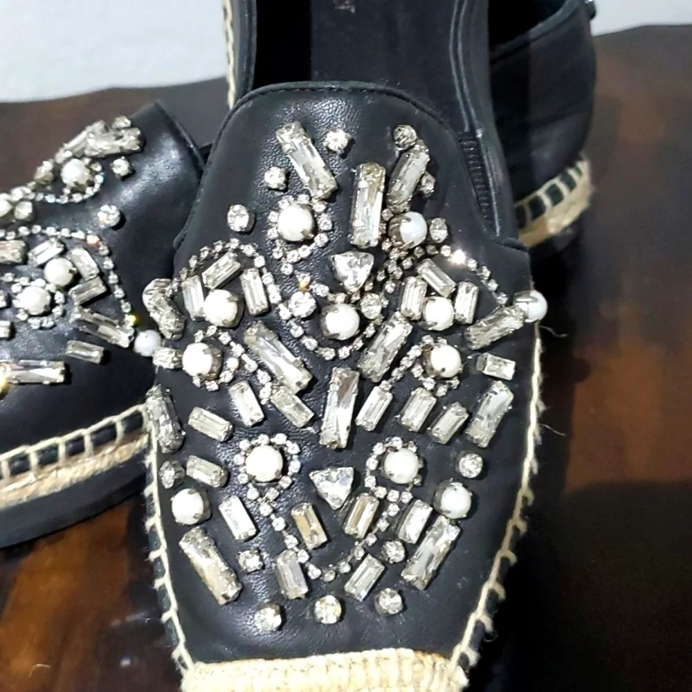 BOTKIER NEW YORK SLOAN BLACK ESPADRILLES WITH GEMS SIZE 6 1/2